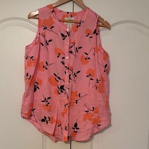 Cynthia Rowley Pink Sleeveless Floral Button-Front Tank